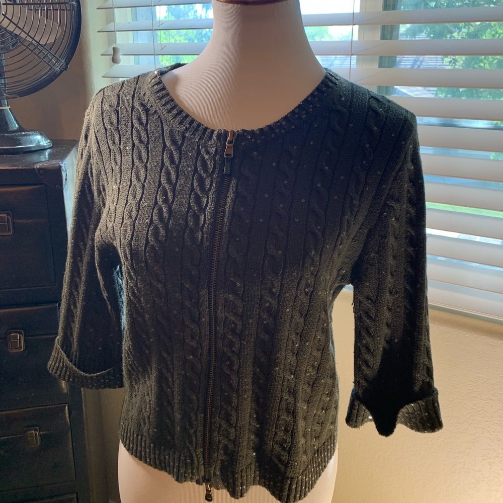 Per se  Green doubled zipped cropped sweater